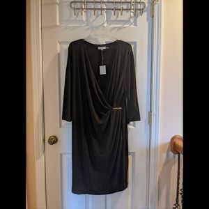 🆕WT Calvin Klein Black Wrap Long Sleeve Dress